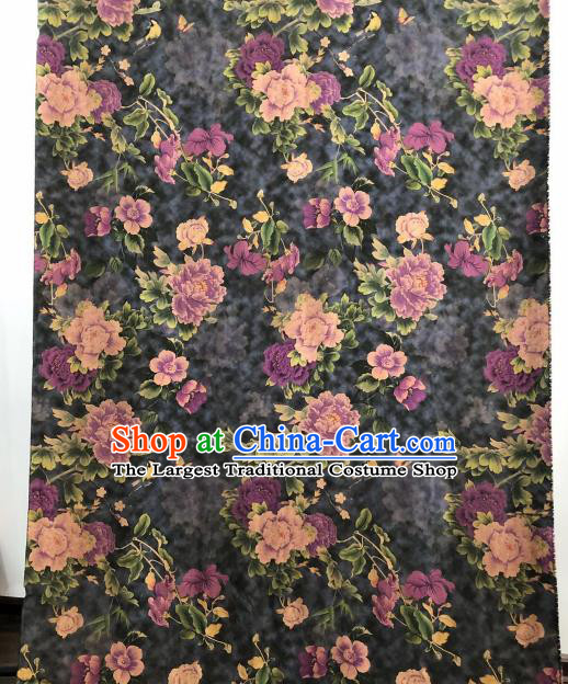 Asian Chinese Traditional Purple Peony Pattern Design Gambiered Guangdong Gauze Fabric Silk Material