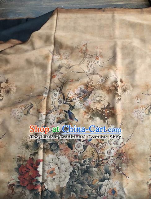 Asian Chinese Traditional Peony Pattern Design Beige Gambiered Guangdong Gauze Fabric Silk Material