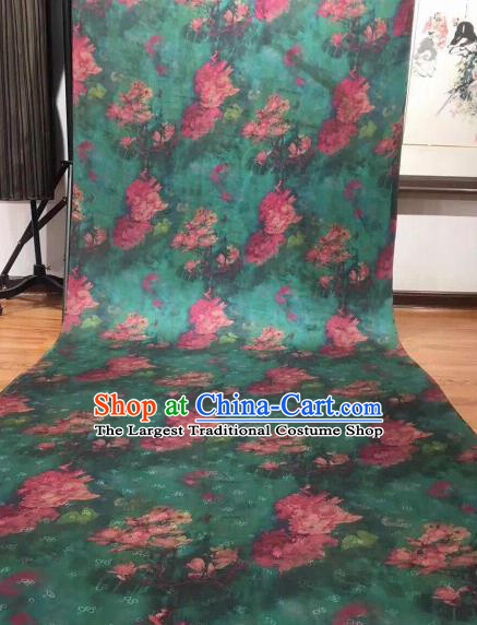 Asian Chinese Traditional Magnolia Pattern Design Green Gambiered Guangdong Gauze Fabric Silk Material