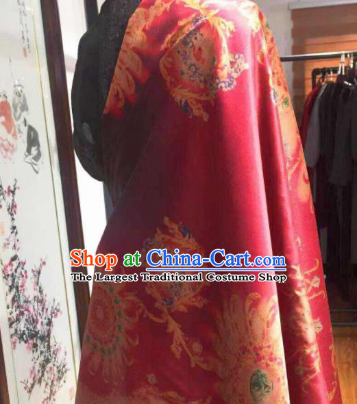 Asian Chinese Traditional Wheels Pattern Design Rosy Gambiered Guangdong Gauze Fabric Silk Material