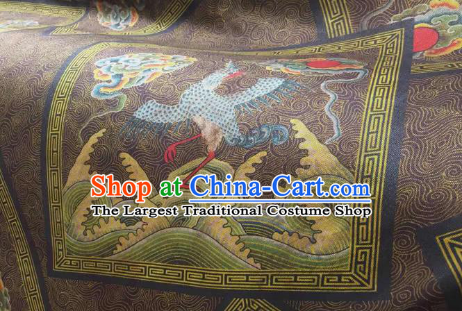 Asian Chinese Traditional Cranes Pattern Design Brown Gambiered Guangdong Gauze Fabric Silk Material