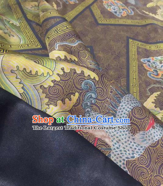 Asian Chinese Traditional Cranes Pattern Design Brown Gambiered Guangdong Gauze Fabric Silk Material