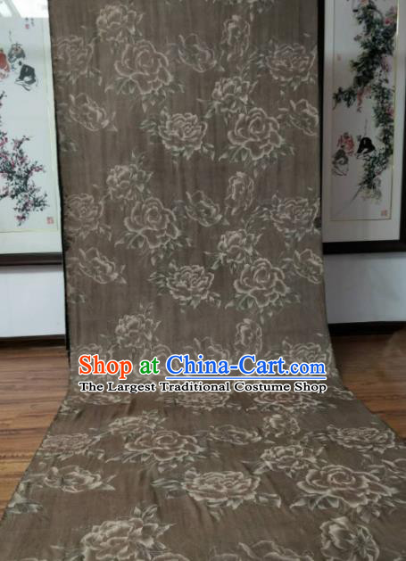 Asian Chinese Traditional Peony Pattern Design Light Brown Gambiered Guangdong Gauze Fabric Silk Material