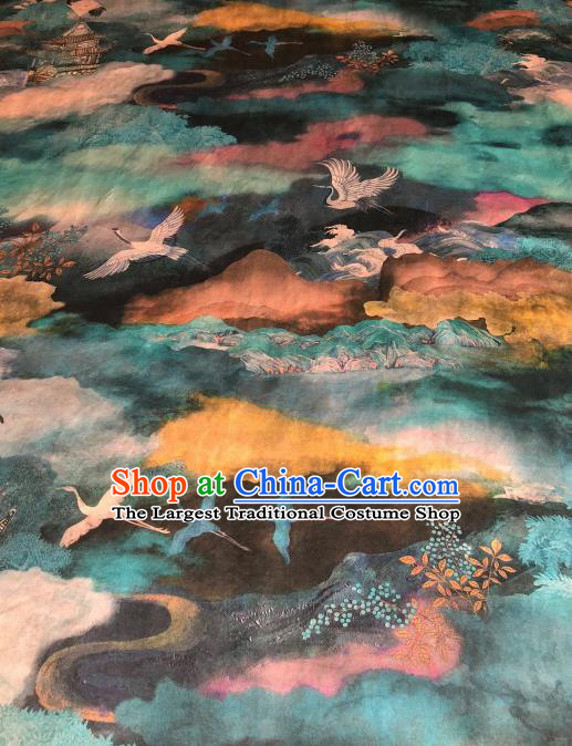 Asian Chinese Classical Cranes Pattern Design Gambiered Guangdong Gauze Fabric Traditional Silk Material