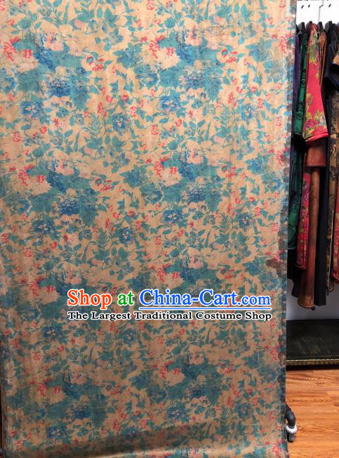 Asian Chinese Classical Flowers Pattern Design Ginger Gambiered Guangdong Gauze Fabric Traditional Silk Material