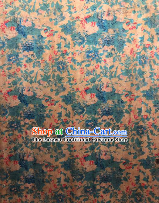 Asian Chinese Classical Flowers Pattern Design Ginger Gambiered Guangdong Gauze Fabric Traditional Silk Material