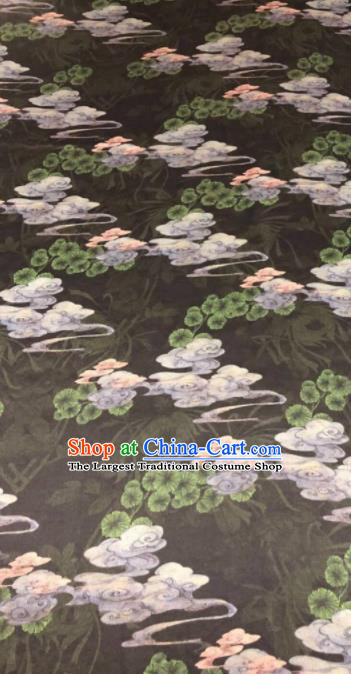 Asian Chinese Classical Cloud Pine Pattern Design Black Gambiered Guangdong Gauze Fabric Traditional Silk Material