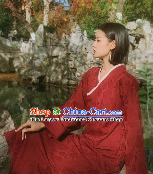 Chinese Traditional Wine Red Silk Cheongsam Costume Republic of China Mandarin Qipao Dress for Women