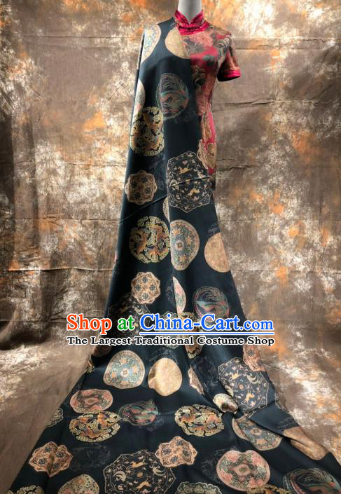 Asian Chinese Classical Pattern Design Black Gambiered Guangdong Gauze Fabric Traditional Silk Material