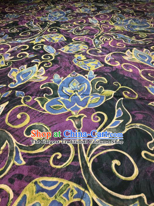 Asian Chinese Classical Flowers Pattern Design Purple Gambiered Guangdong Gauze Fabric Traditional Silk Material