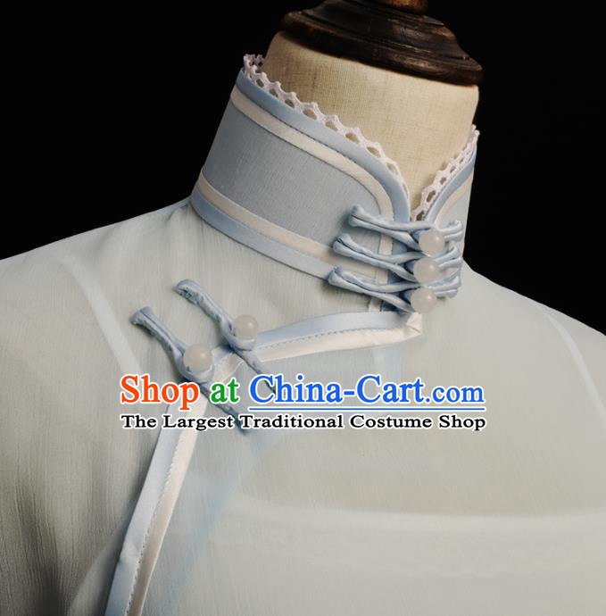 Chinese Traditional Light Blue Chiffon Cheongsam Costume Republic of China Mandarin Qipao Dress for Women