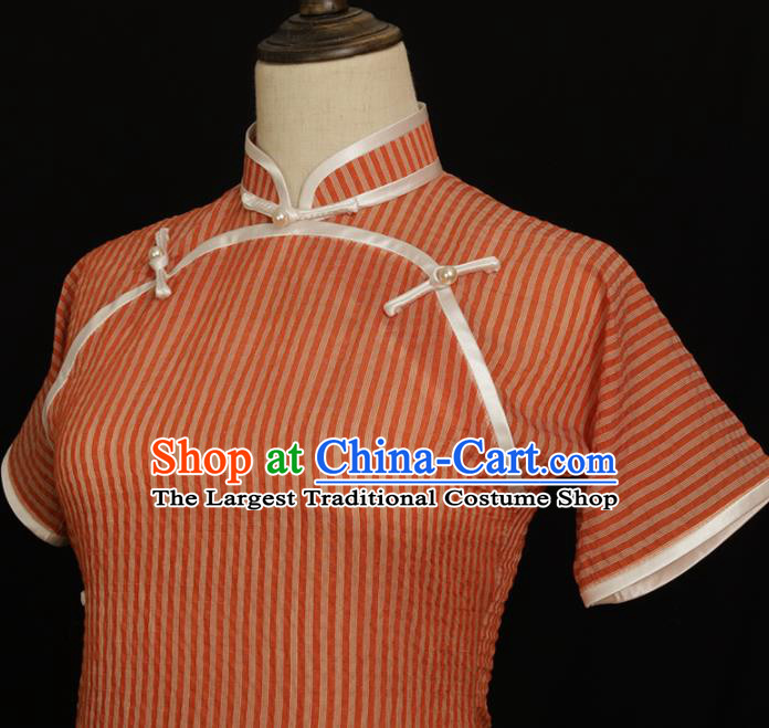Chinese Traditional Orange Cheongsam Costume Republic of China Mandarin Qipao Dress for Women