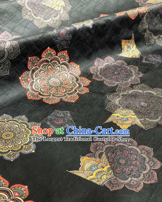 Asian Chinese Traditional Lotus Pattern Design Black Gambiered Guangdong Gauze Fabric Silk Material