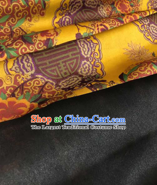 Asian Chinese Traditional Peony Pattern Design Yellow Gambiered Guangdong Gauze Fabric Silk Material