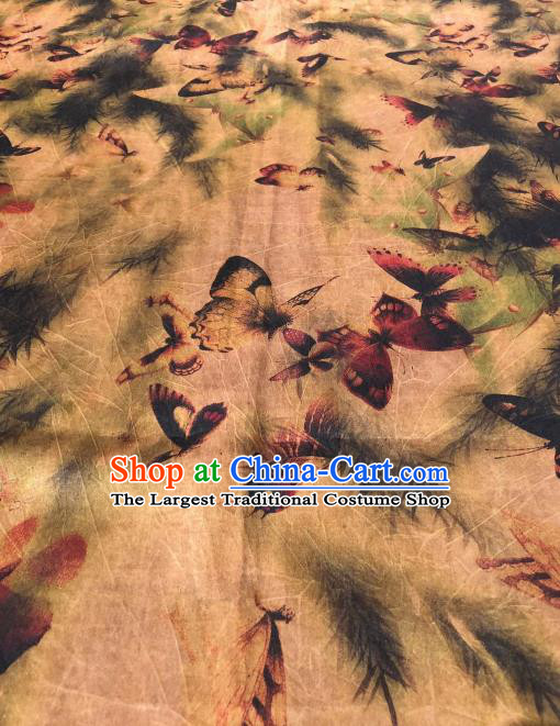 Asian Chinese Traditional Butterfly Pattern Design Ginger Gambiered Guangdong Gauze Fabric Silk Material