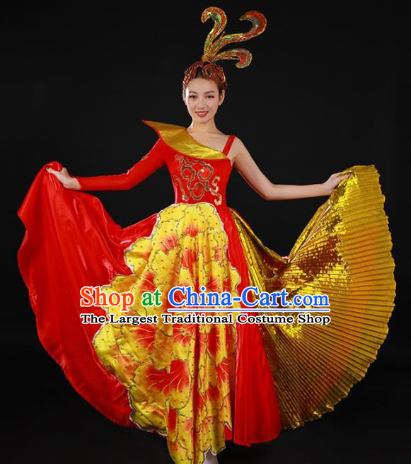 Chinese Spring Festival Gala Classical Dance Red Dress Traditional Chorus Peony Dance Costume for Women