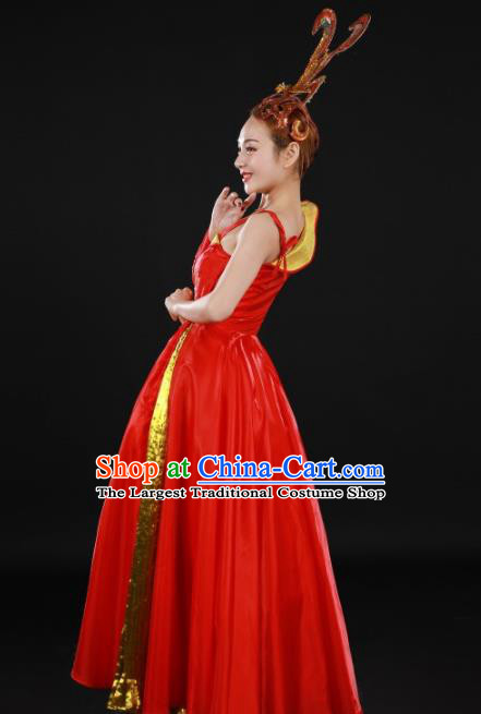 Chinese Spring Festival Gala Classical Dance Red Dress Traditional Chorus Peony Dance Costume for Women