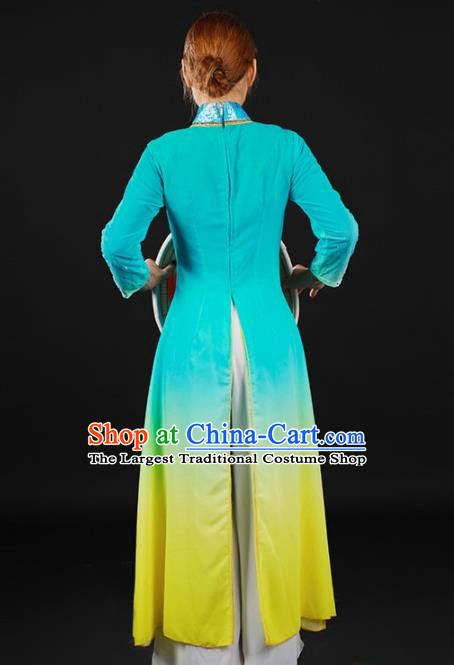 Chinese Traditional Jing Nationality Lake Blue Dress Ethnic Minority Folk Dance Stage Show Costume for Women
