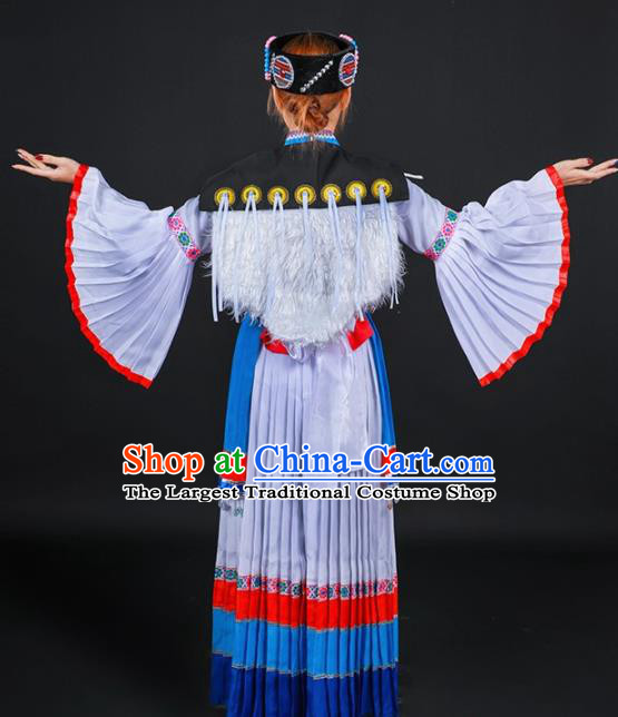 Chinese Traditional Lijiang Naxi Nationality Stage Show Blue Dress Ethnic Minority Folk Dance Costume for Women
