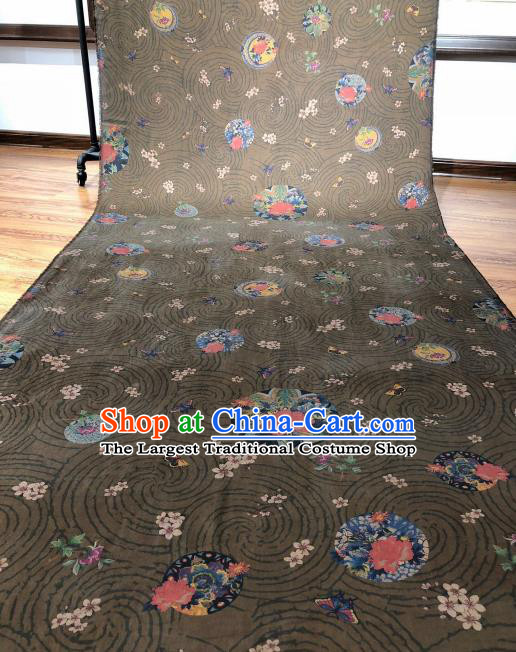 Asian Chinese Traditional Peony Flowers Pattern Design Grey Gambiered Guangdong Gauze Fabric Silk Material