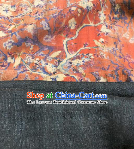 Asian Chinese Traditional Pear Flowers Pattern Design Red Gambiered Guangdong Gauze Fabric Silk Material