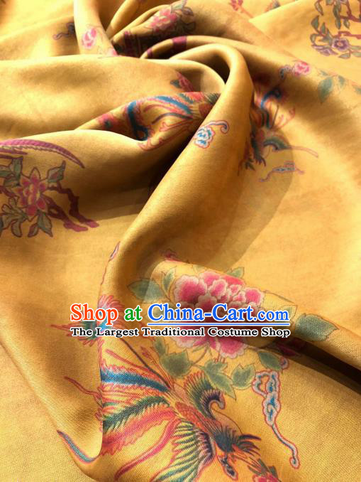 Asian Chinese Traditional Phoenix Peony Pattern Design Ginger Gambiered Guangdong Gauze Fabric Silk Material