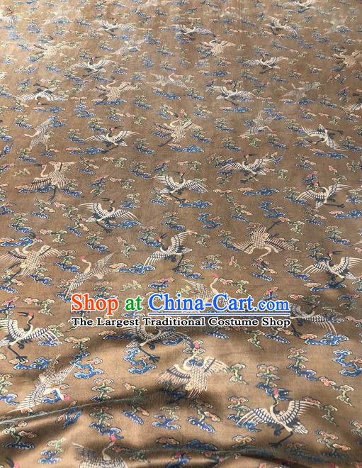 Asian Chinese Traditional Cloud Crane Pattern Design Brown Gambiered Guangdong Gauze Fabric Silk Material