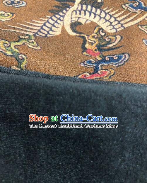 Asian Chinese Traditional Cloud Crane Pattern Design Brown Gambiered Guangdong Gauze Fabric Silk Material
