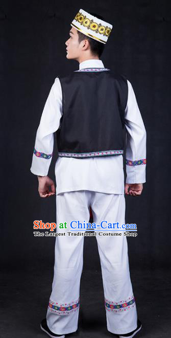 Chinese Traditional Tajik Nationality Festival Compere White Outfits Ethnic Minority Folk Dance Stage Show Costume for Men