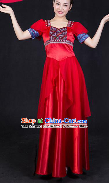 Chinese Spring Festival Gala Classical Dance Red Dress Traditional Fan Dance Compere Costume for Women