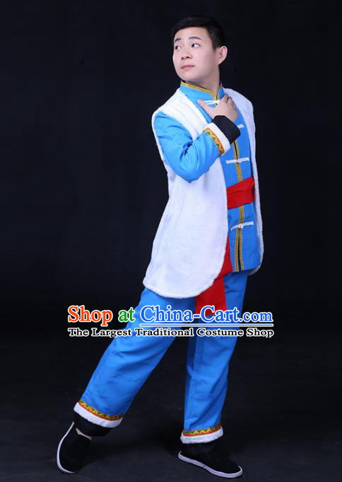 Chinese Traditional Naxi Nationality Festival Compere Outfits Ethnic Minority Folk Dance Stage Show Costume for Men