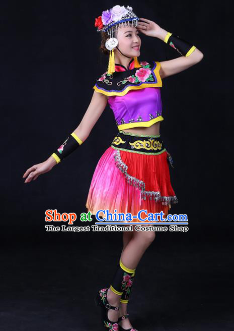 Chinese Traditional She Nationality Stage Show Short Dress Ethnic Minority Folk Dance Costume for Women