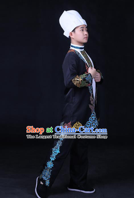 Chinese Traditional Khalkhas Nationality Festival Compere Black Outfits Ethnic Minority Folk Dance Stage Show Costume for Men