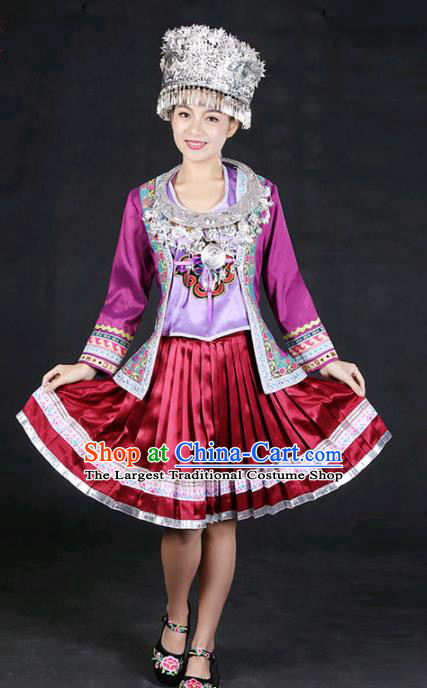 Chinese Traditional Dong Nationality Stage Show Short Dress Ethnic Minority Folk Dance Costume for Women