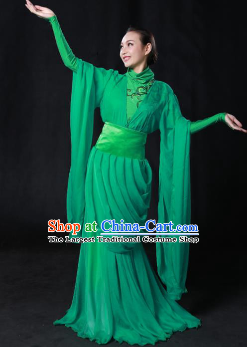 Chinese Spring Festival Gala Classical Dance Green Dress Traditional Fan Dance Compere Costume for Women