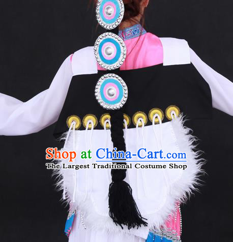 Chinese Traditional Naxi Nationality White Dress Ethnic Minority Folk Dance Stage Show Costume for Women