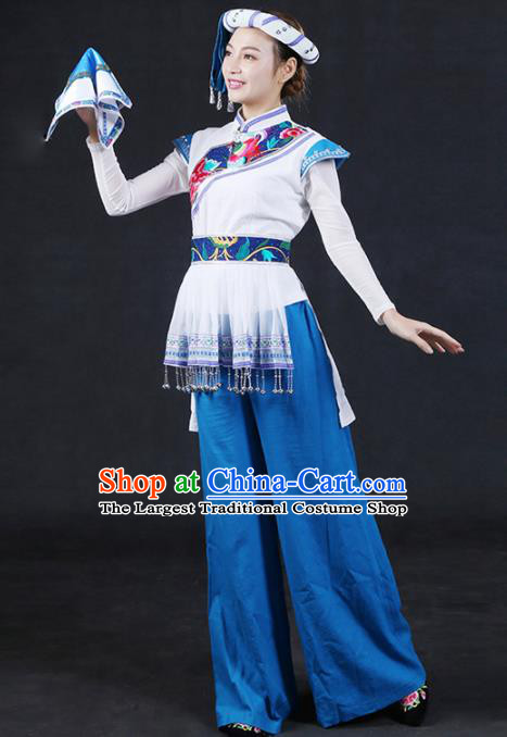 Chinese Traditional Tujia Nationality Stage Show Outfits Ethnic Minority Folk Dance Costume for Women