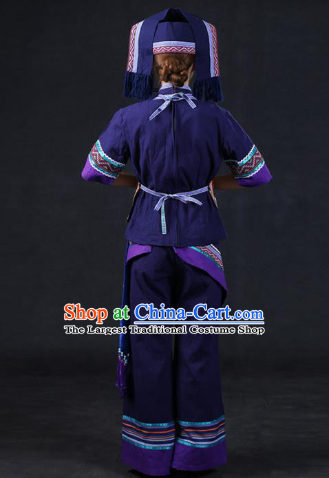 Chinese Traditional Zhuang Nationality Stage Show Purple Outfits Ethnic Minority Folk Dance Costume for Women