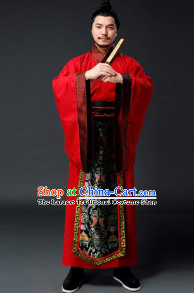 Traditional Chinese Han Dynasty Prime Minister Red Clothing Ancient Drama Royal King Costume for Men