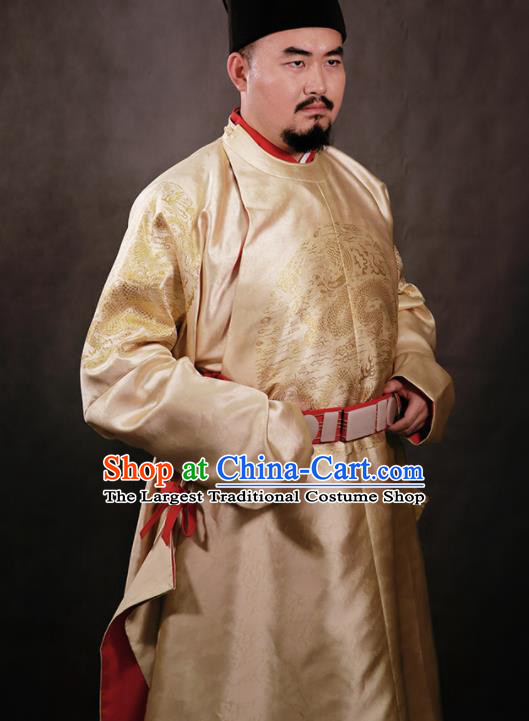 Chinese Ming Dynasty Emperor Embroidered Golden Imperial Robe Ancient Royal Highness Costumes for Men