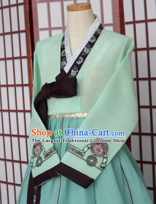 Korean Traditional Hanbok Green Blouse and Dress Outfits Asian Korea Wedding Fashion Costume for Women
