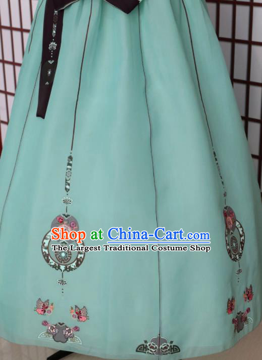 Korean Traditional Hanbok Green Blouse and Dress Outfits Asian Korea Wedding Fashion Costume for Women