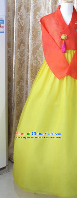 Korean Traditional Garment Hanbok Orange Blouse and Yellow Dress Outfits Asian Korea Fashion Costume for Women
