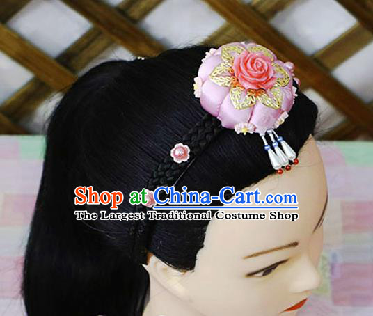 Korean Traditional Court Bride Pink Rose Hairband Asian Korea Fashion Wedding Hair Accessories for Women