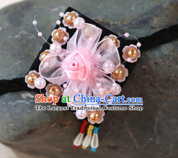 Korean Traditional Court Bride Pink Silk Rose Hairband Asian Korea Fashion Wedding Hair Accessories for Women