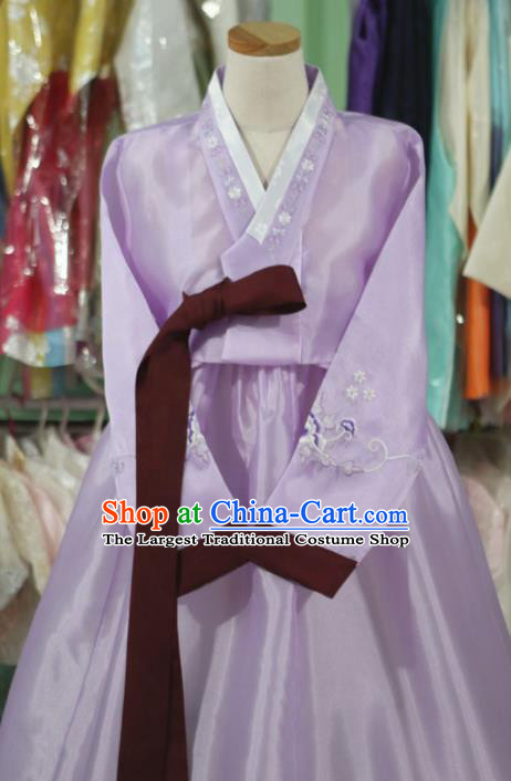 Korean Traditional Bride Garment Hanbok Embroidered Light Purple Blouse and Dress Outfits Asian Korea Fashion Costume for Women