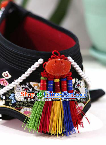 Korean Traditional Court Bride Black Embroidered Hat Asian Korea Fashion Wedding Hair Accessories for Women