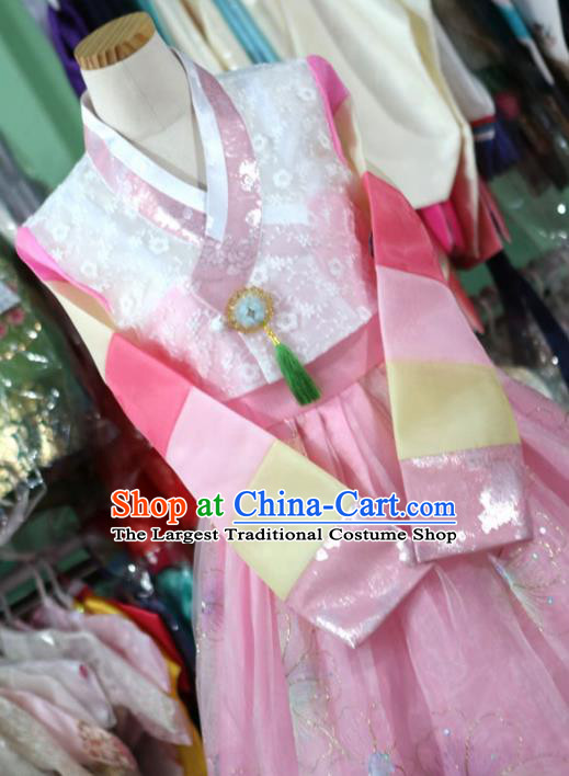 Korean Traditional Garment Bride Hanbok Embroidered Pink Blouse and Dress Outfits Asian Korea Fashion Costume for Women