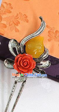 Korean Traditional Wedding Bride Rose Yellow Gem Hairpins Asian Korea Hanbok Hair Accessories for Women