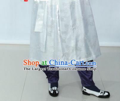 Korean Traditional White Silk Coat Hanbok Asian Korea Bridegroom Fashion Costume for Men